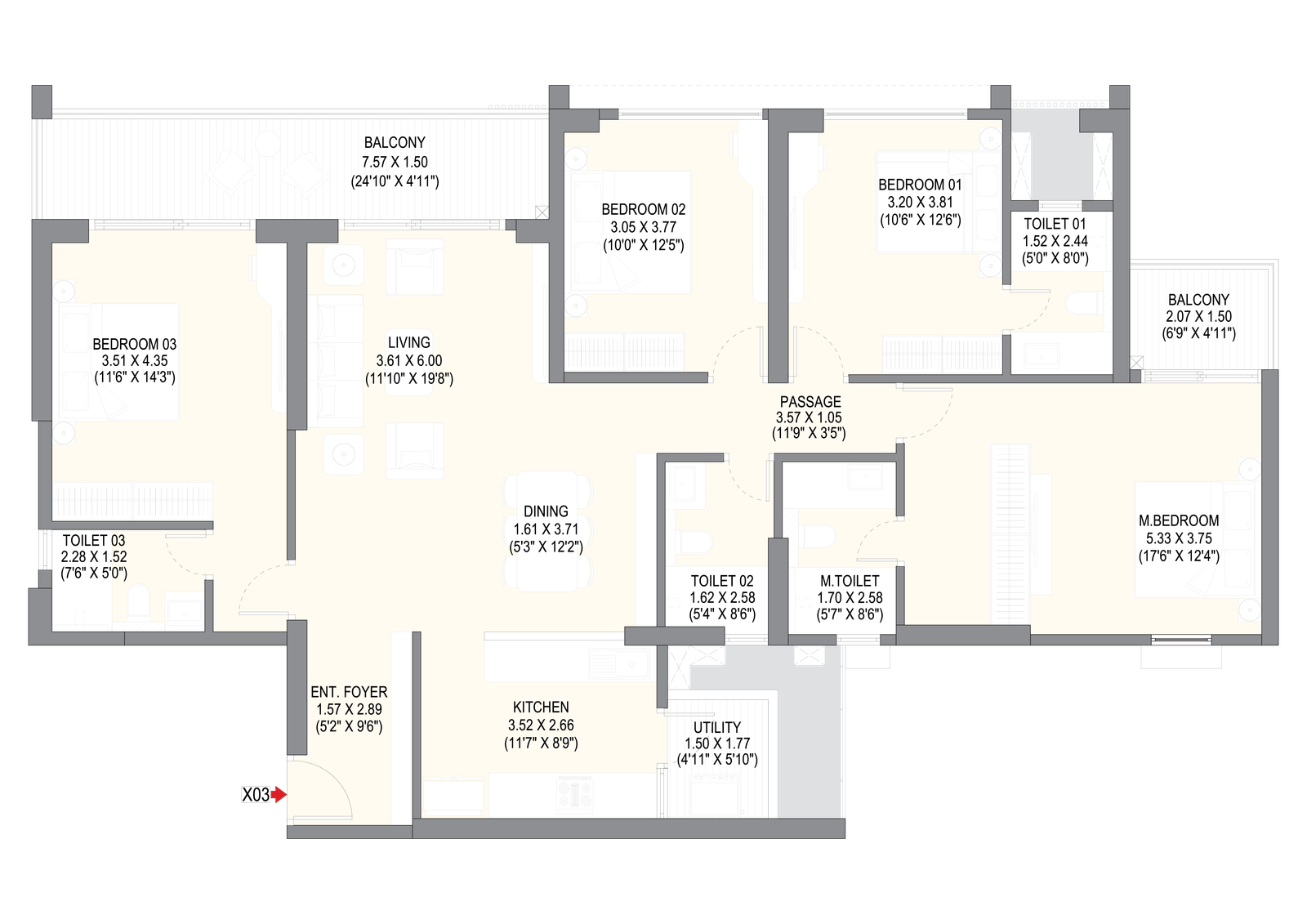 4 BHK Iconic 1612 Floor Plan